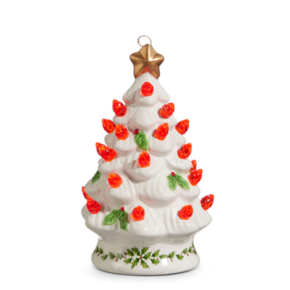 Lighted Vintage Holly Ceramic Tree Ornament