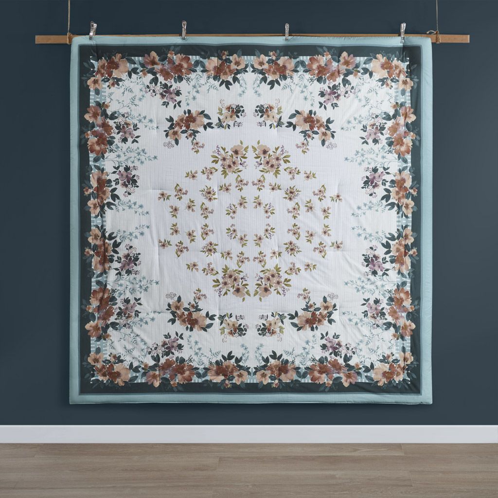 5 Piece Cotton Floral Comforter Set with Throw Pillows