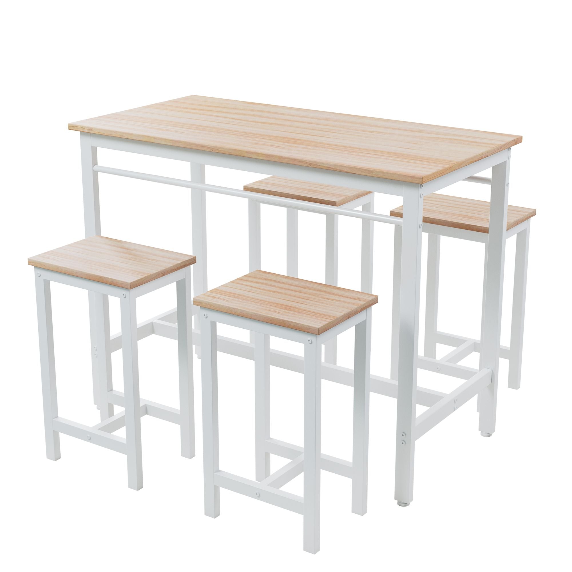 5-piece modern kitchen table with four bar stools Bar table set 5PC,metal frame and MDF, white oak,47.5'' L x 23.7'' W x 35.5'' H.