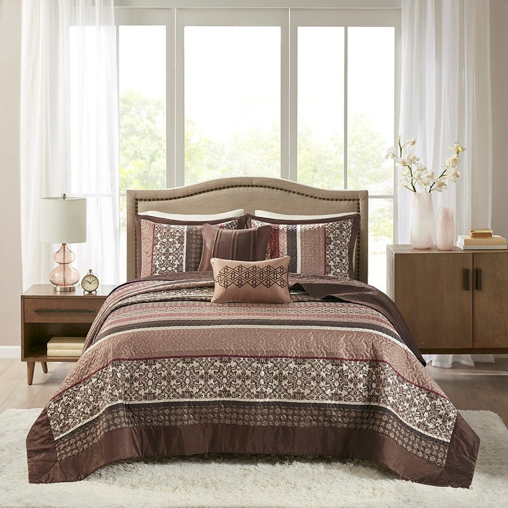 5 Piece Reversible Jacquard Bedspread Set Red King