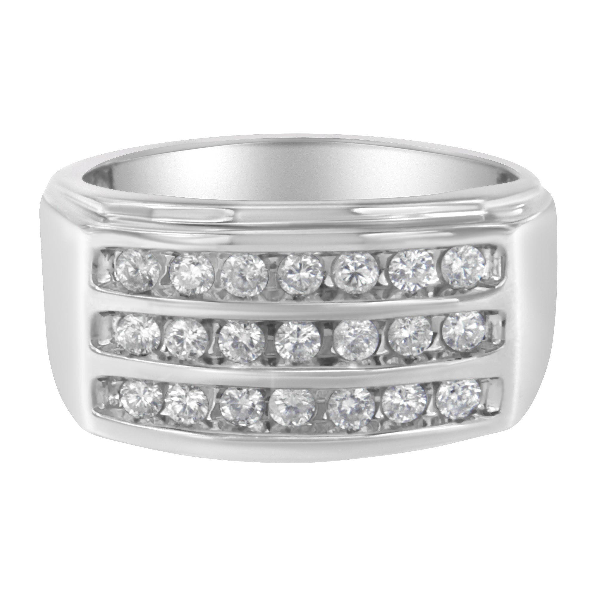 14K White Gold Men's Diamond Channel Set Band Ring (1 Cttw, H-I Color, Si2-I1 Clarity)