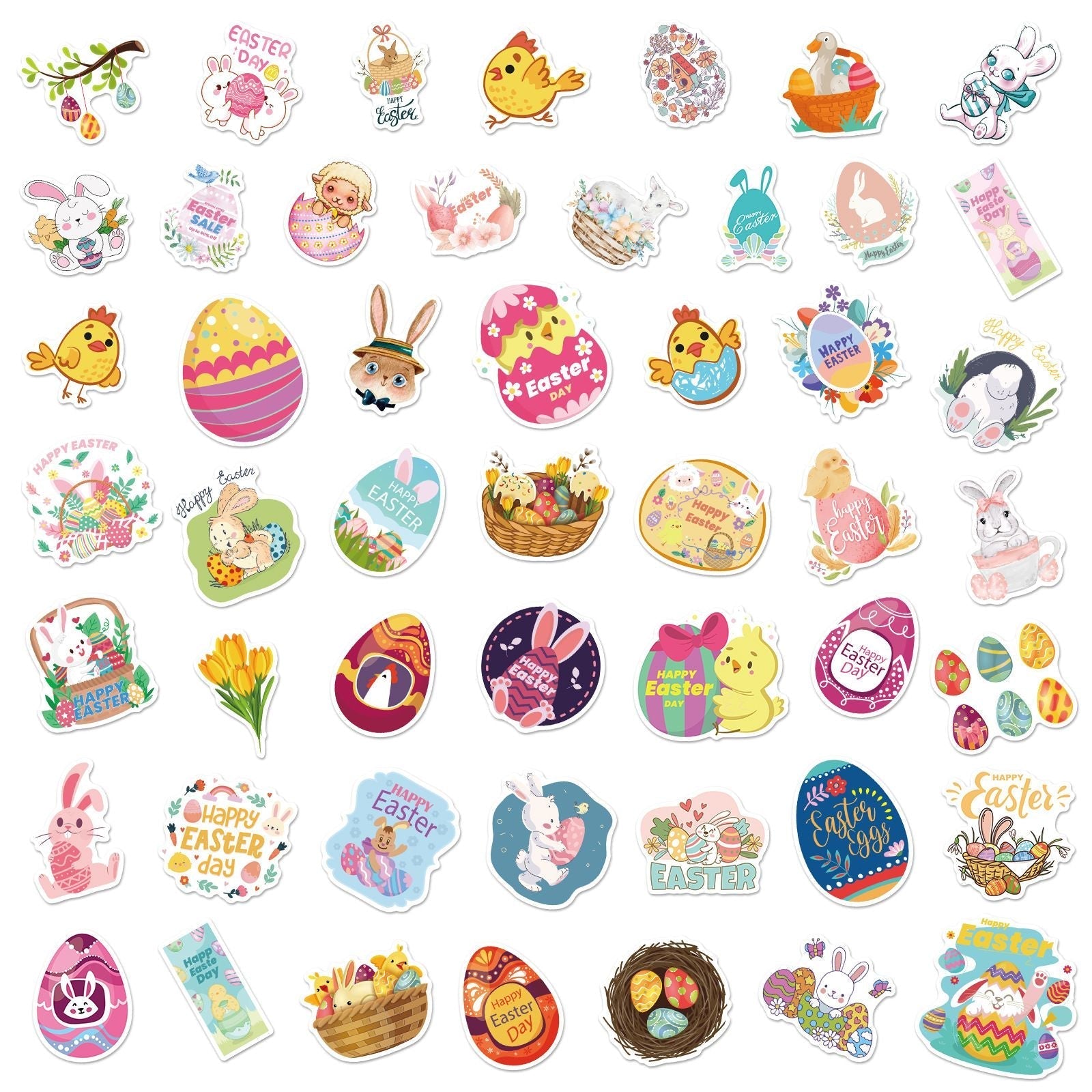 50pcs/roll Easter Day Bunny Rabbit Stickers Roll; Cute Happy Easter Stickers For Kids Children Card Scrapbooking; Easter Art Craft; Easter Gift; Party Favours Decorations; Easter Basket Stuffers
