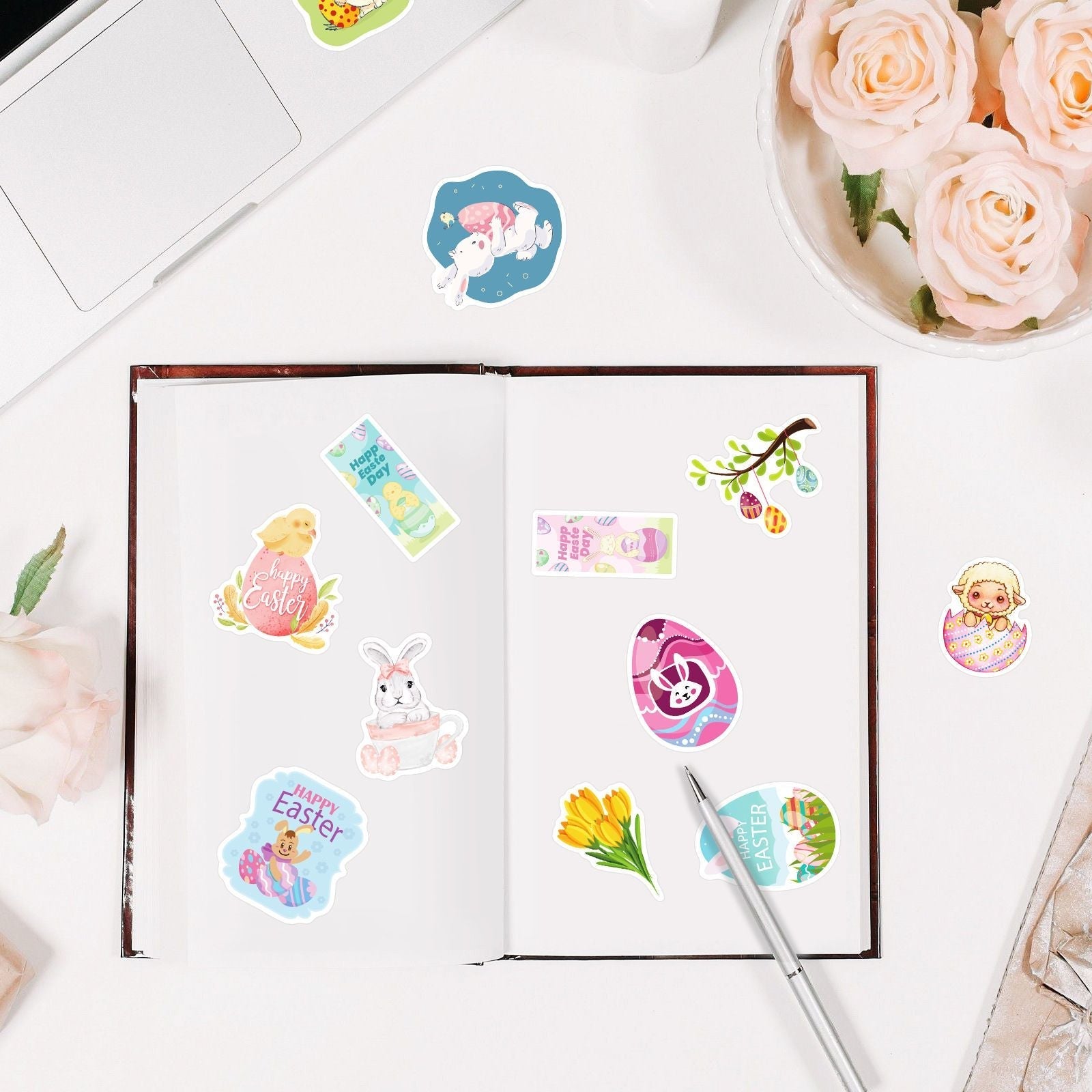 50pcs/roll Easter Day Bunny Rabbit Stickers Roll; Cute Happy Easter Stickers For Kids Children Card Scrapbooking; Easter Art Craft; Easter Gift; Party Favours Decorations; Easter Basket Stuffers