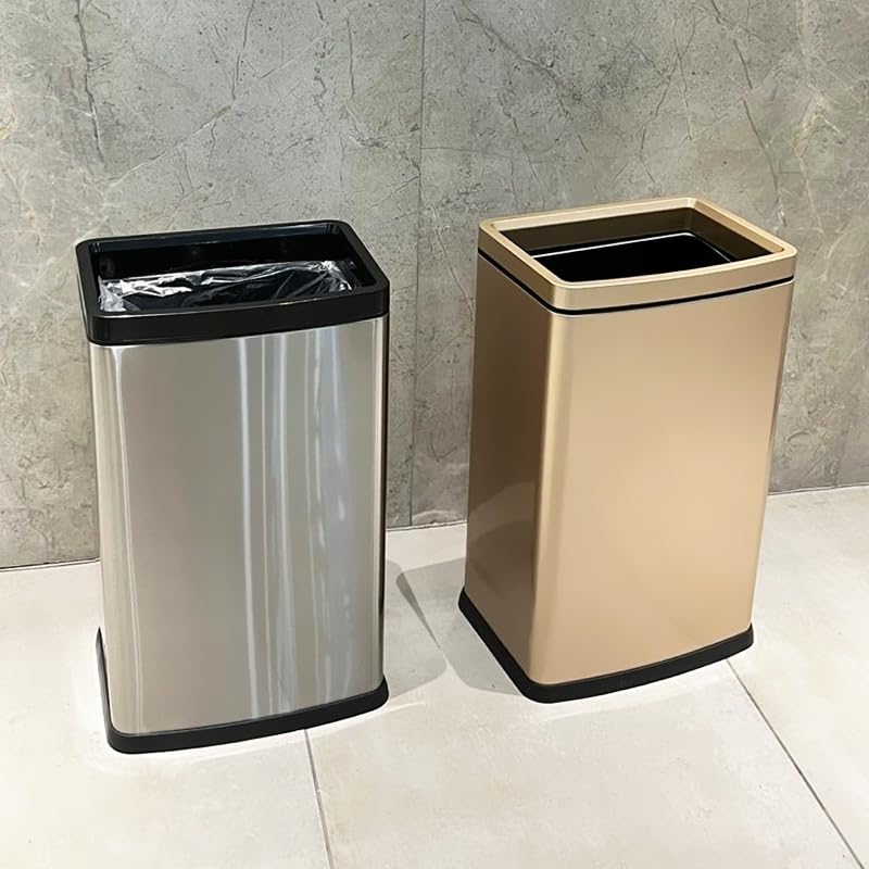 25L/6 Gallon Stainless Steel Square Trash Can, Large Kitchen Garbage Can, Office Commercial Trash Bin Champagne Gold Garbage Can, Large Open Top Waste Basket (25Lgold)