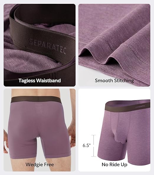 Separatec Mens Underwear with Pouch Moisture Wicking Rayon Made From Bamboo Underwear Men Breathable Boxer Briefs 3 or 6 Pack