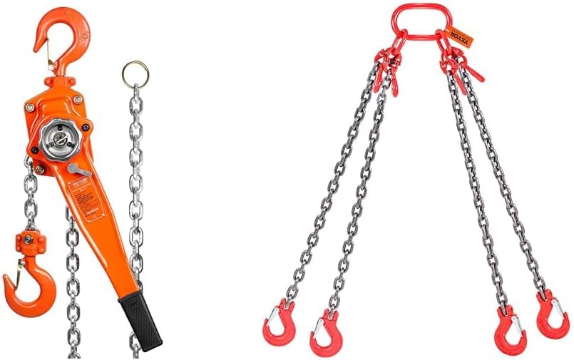VEVOR Manual Lever Chain Hoist, 1-1/2 Ton 3300 lbs Capacity 10 FT Come Along, G80 Galvanized Carbon Steel with Weston Double-Pawl Brake,Auto Chain Leading & 360° Rotation Hook, for Garage Factory Dock