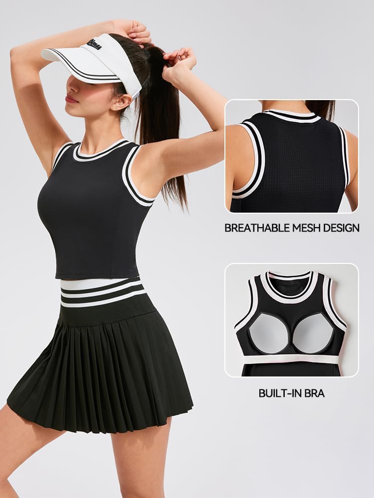 Two Piece Tennis Skirt Set for Women High Waisted Pleated Athletic Golf Skirt Sets Women 2 Piece Outfits with Pockets