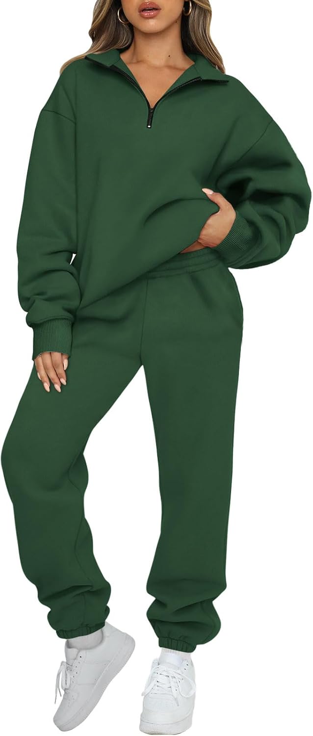 AUTOMET Women's Sweatsuits 2 Piece Outfits Lounge Sets Long Sleeve Half Zip Pullover and Baggy Sweatpants with Pockets