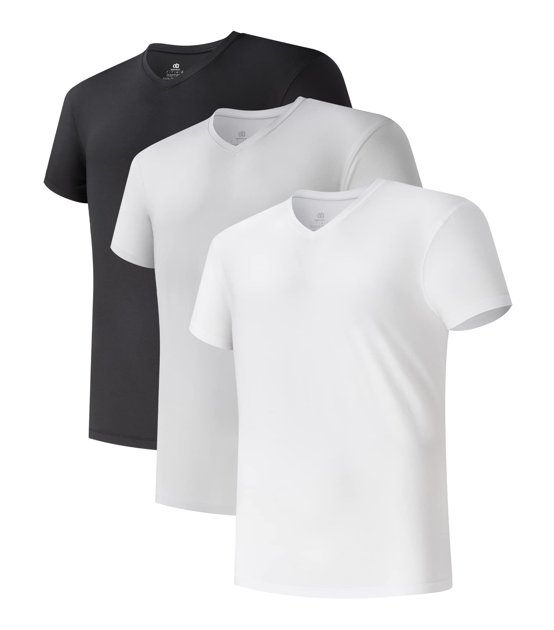 DAVID ARCHY Men's Undershirts Micro Modal Ultra Soft T-Shirts Stretch Moisture-Wicking Crewneck/V-Neck Tees for Men, 3-Pack