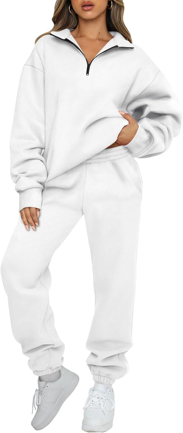 AUTOMET Women's Sweatsuits 2 Piece Outfits Lounge Sets Long Sleeve Half Zip Pullover and Baggy Sweatpants with Pockets