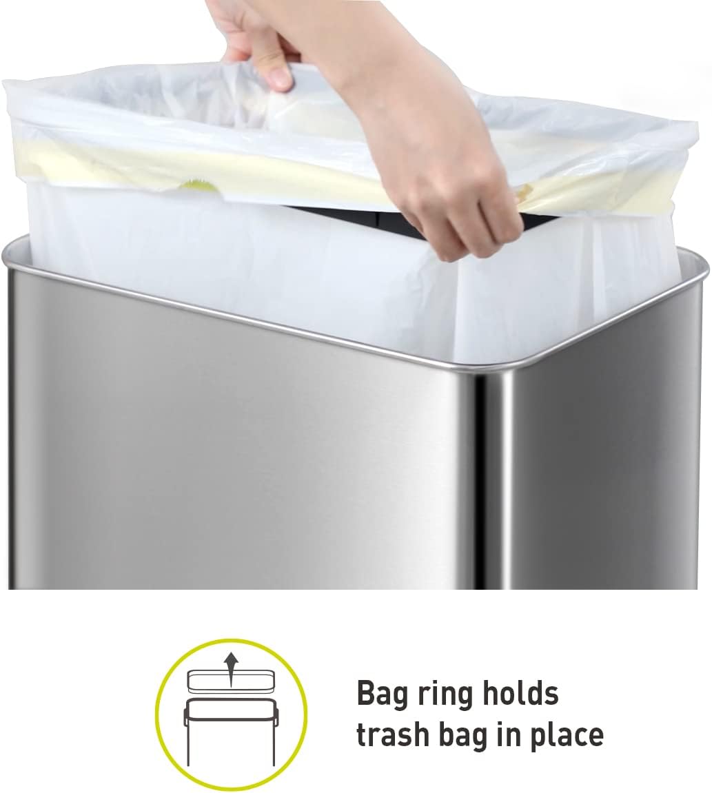 EKO Mirage-T 50 Liter / 13.2 Gallon Touchless Rectangular Motion Sensor Trash Can, Brushed Stainless Steel Finish