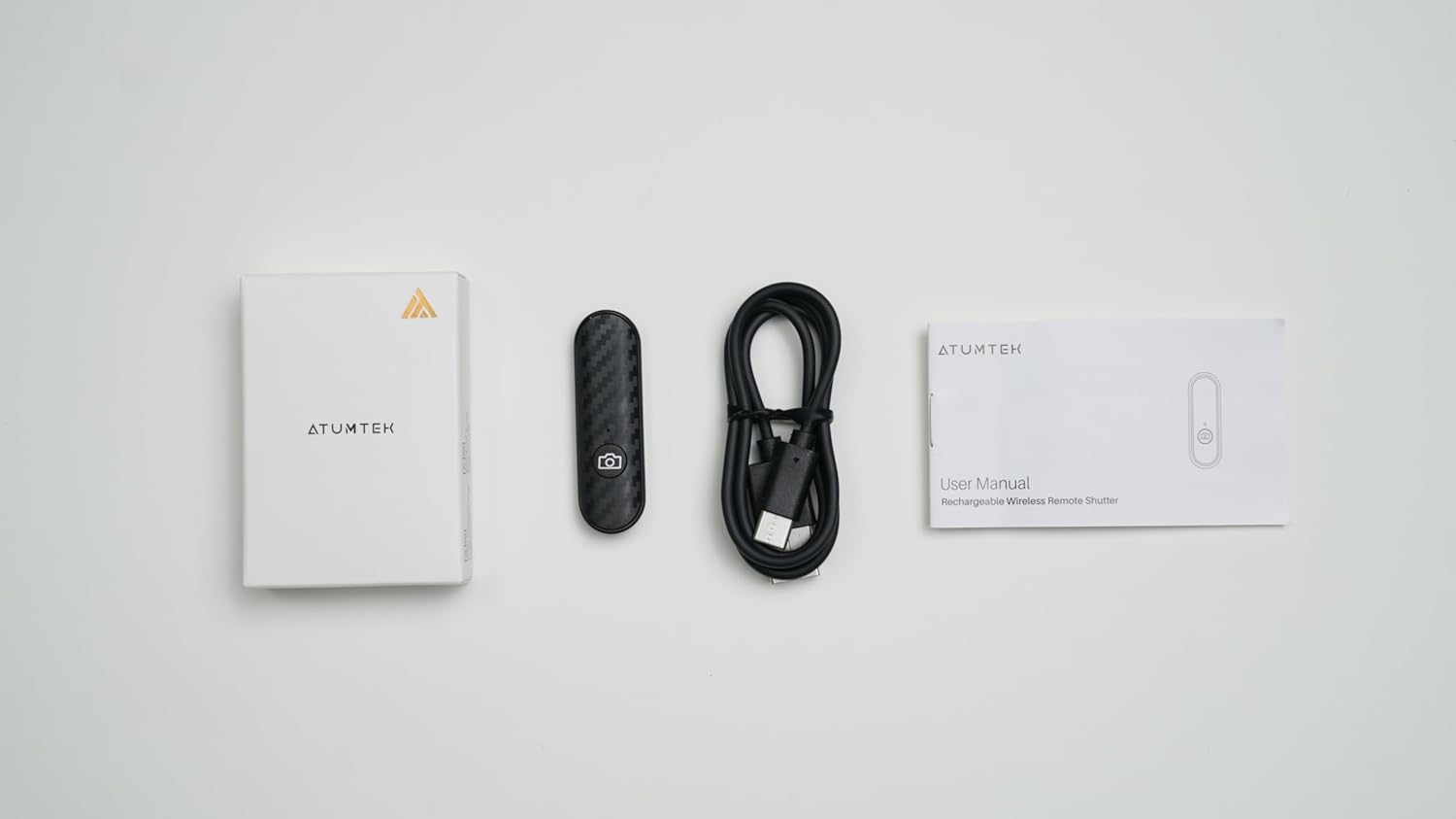 ATUMTEK Bluetooth Remote Shutter, Carbon Fiber Design, Rechargeable Camera Remote Control for iOS & Android Smartphones, Compact and Portable, with Type-C Charging, 10m Remote Range, Bluetooth 5.0