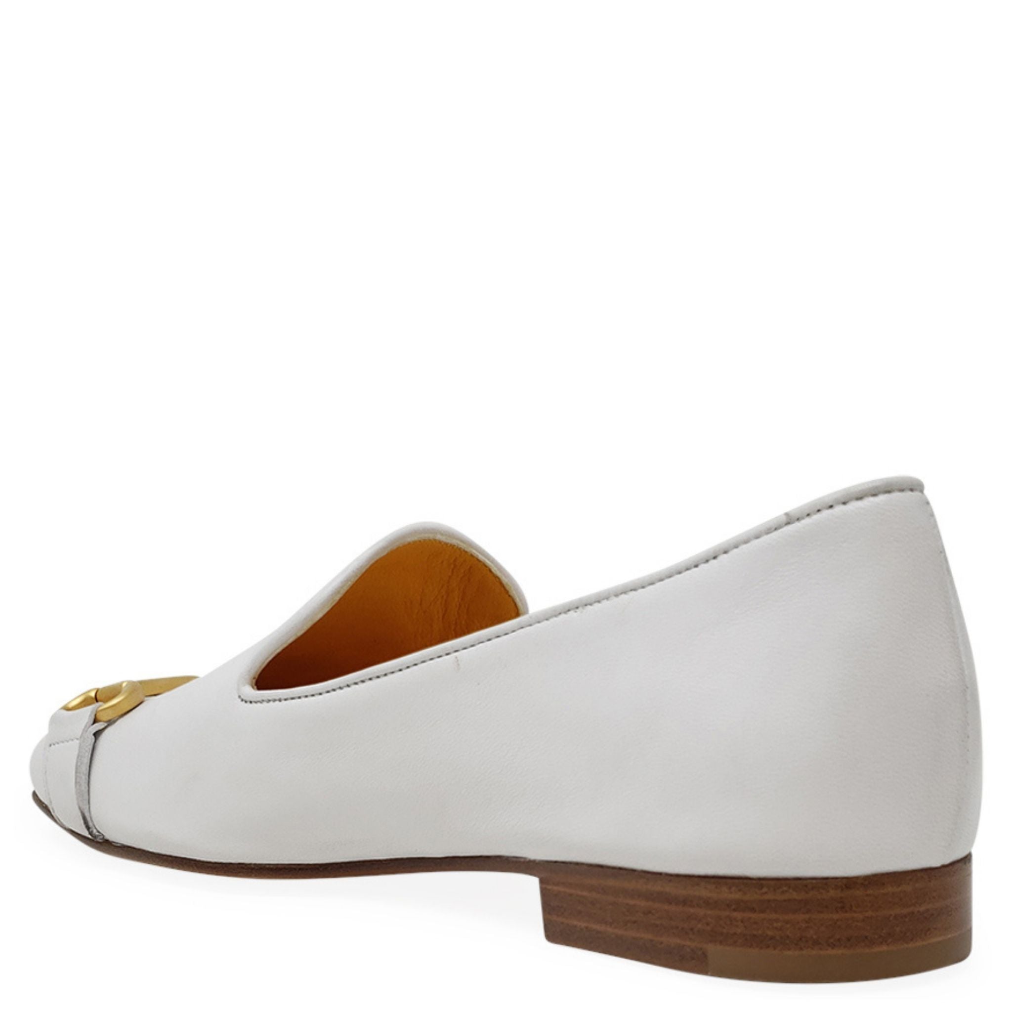 White Leather Square Toe Loafer