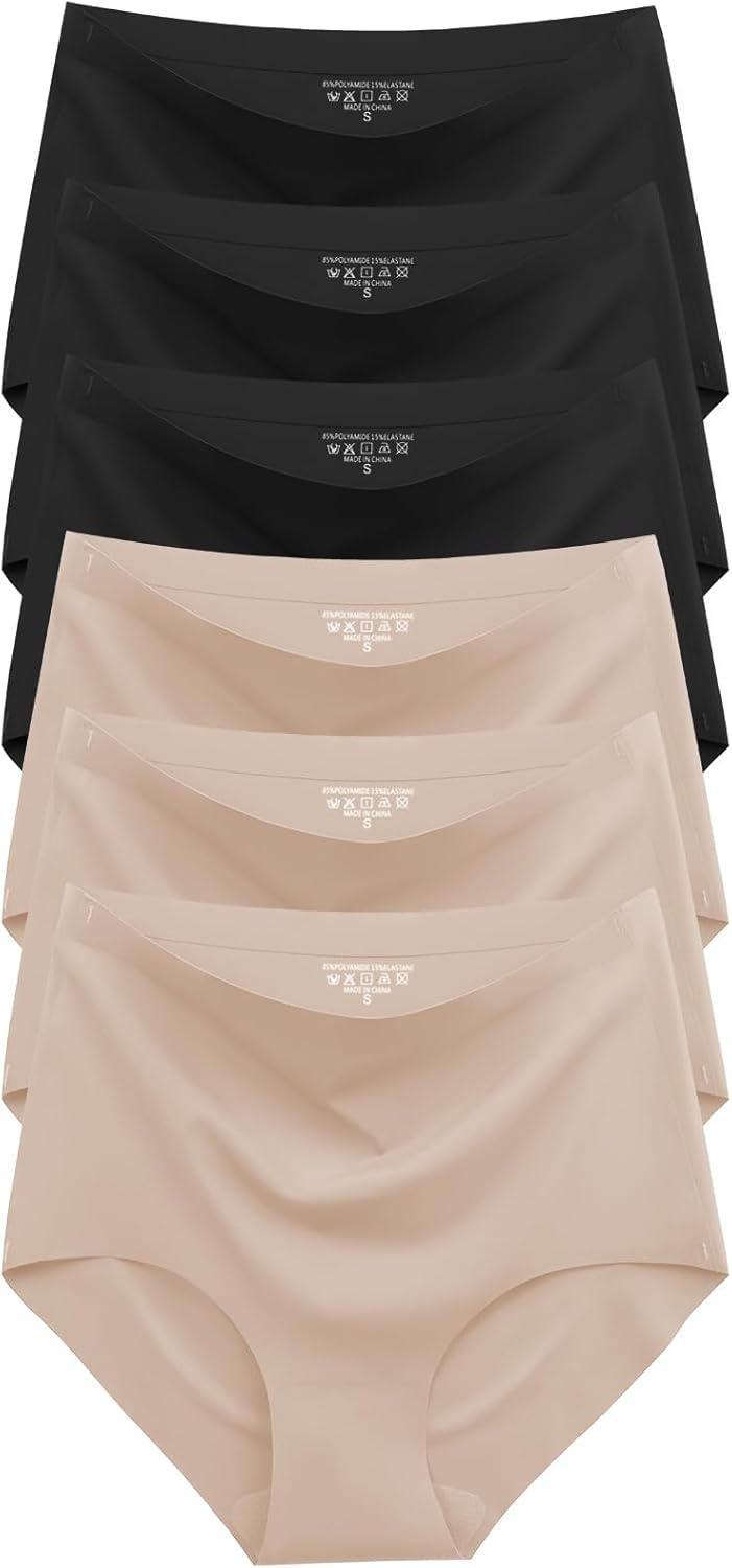 Womens Underwear Seamless High Waisted Briefs Silky Stretch No Show Breathable Full Coverage Ladies Panties 6 Pack