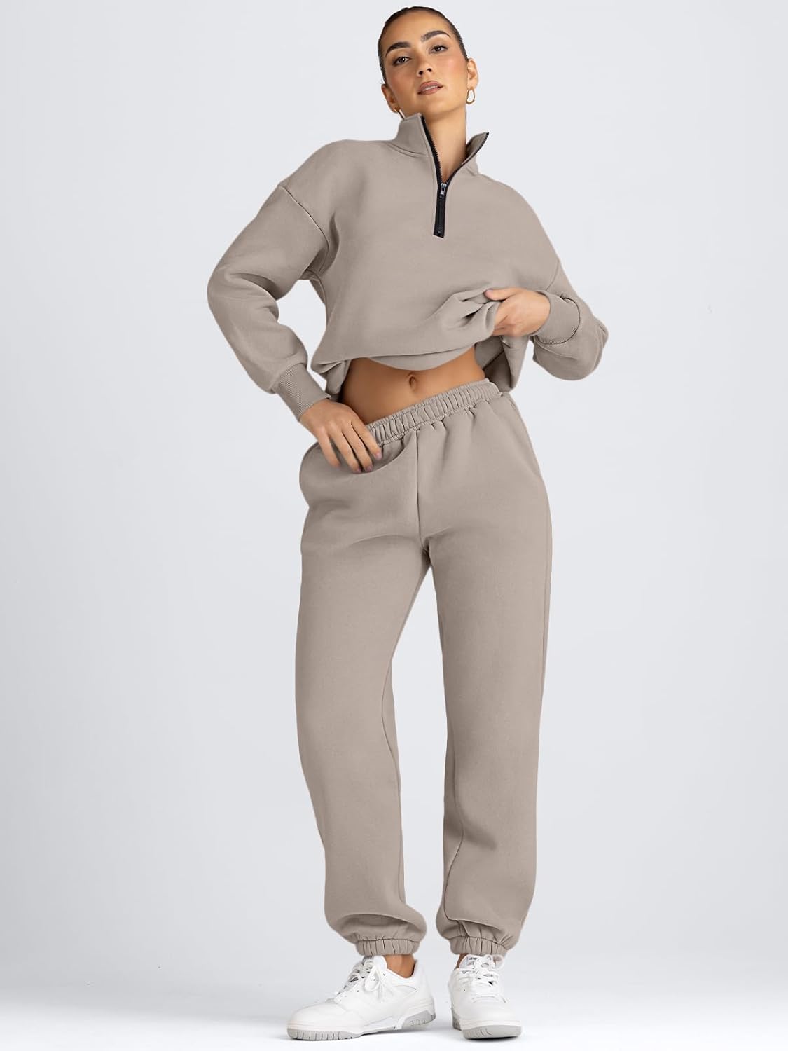 AUTOMET Women's Sweatsuits 2 Piece Outfits Lounge Sets Long Sleeve Half Zip Pullover and Baggy Sweatpants with Pockets