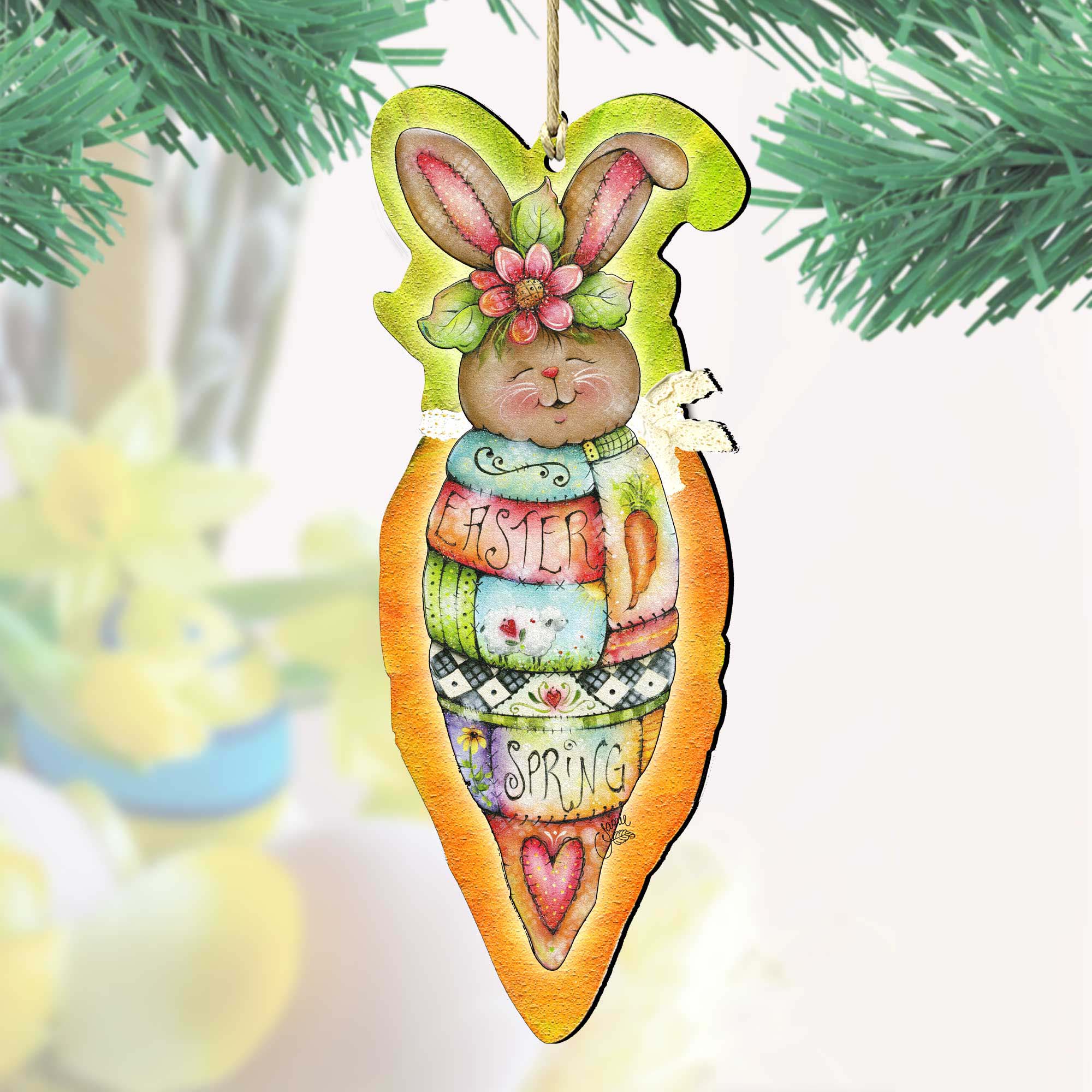 Carrot Bunny Wooden Ornaments Spring by Jamie Mills-Price - Easter Spring Decor - 8457609