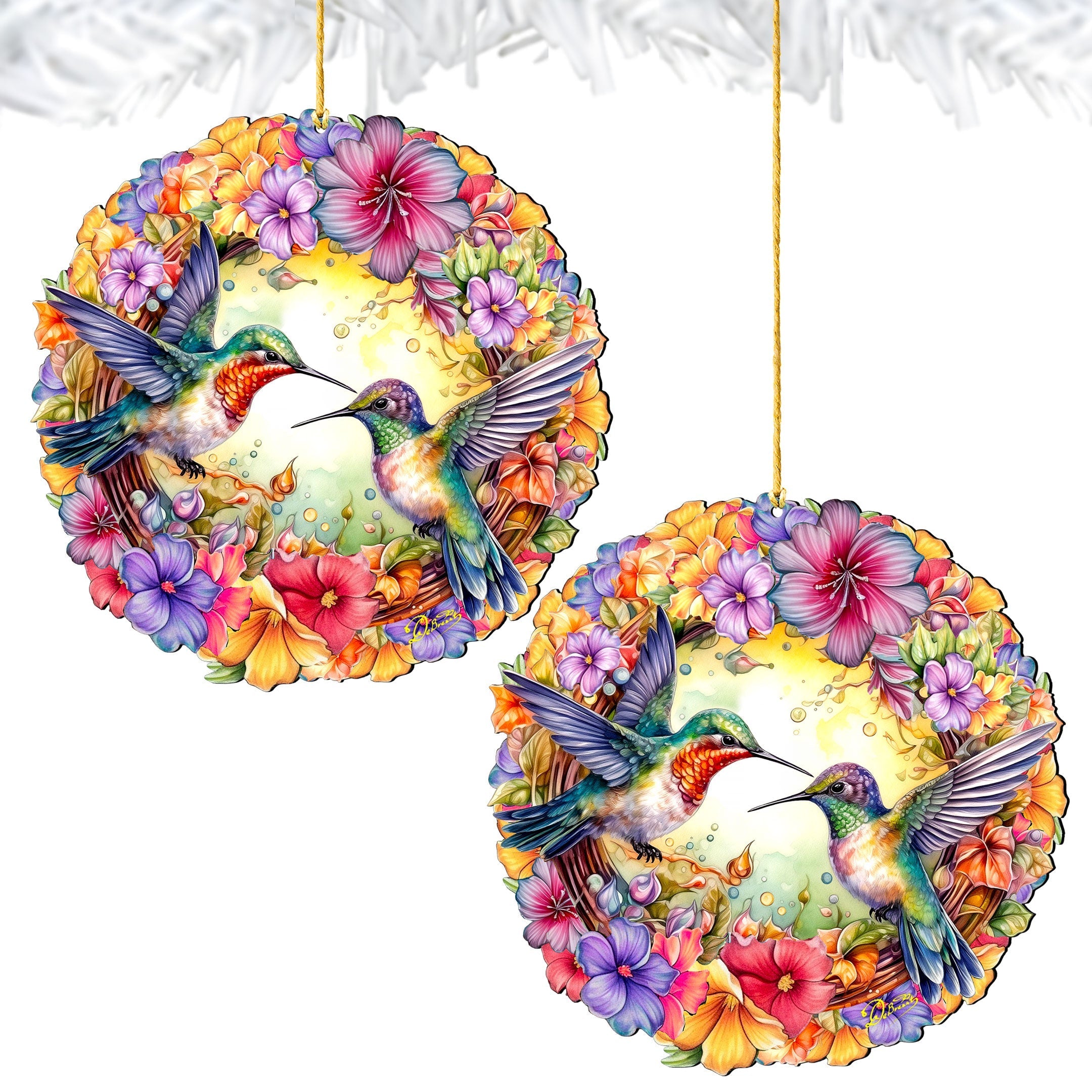 Hummingbirds Wreath Christmas Wooden Ornaments by G. DeBrekht - Easter Spring Decor - 8652804