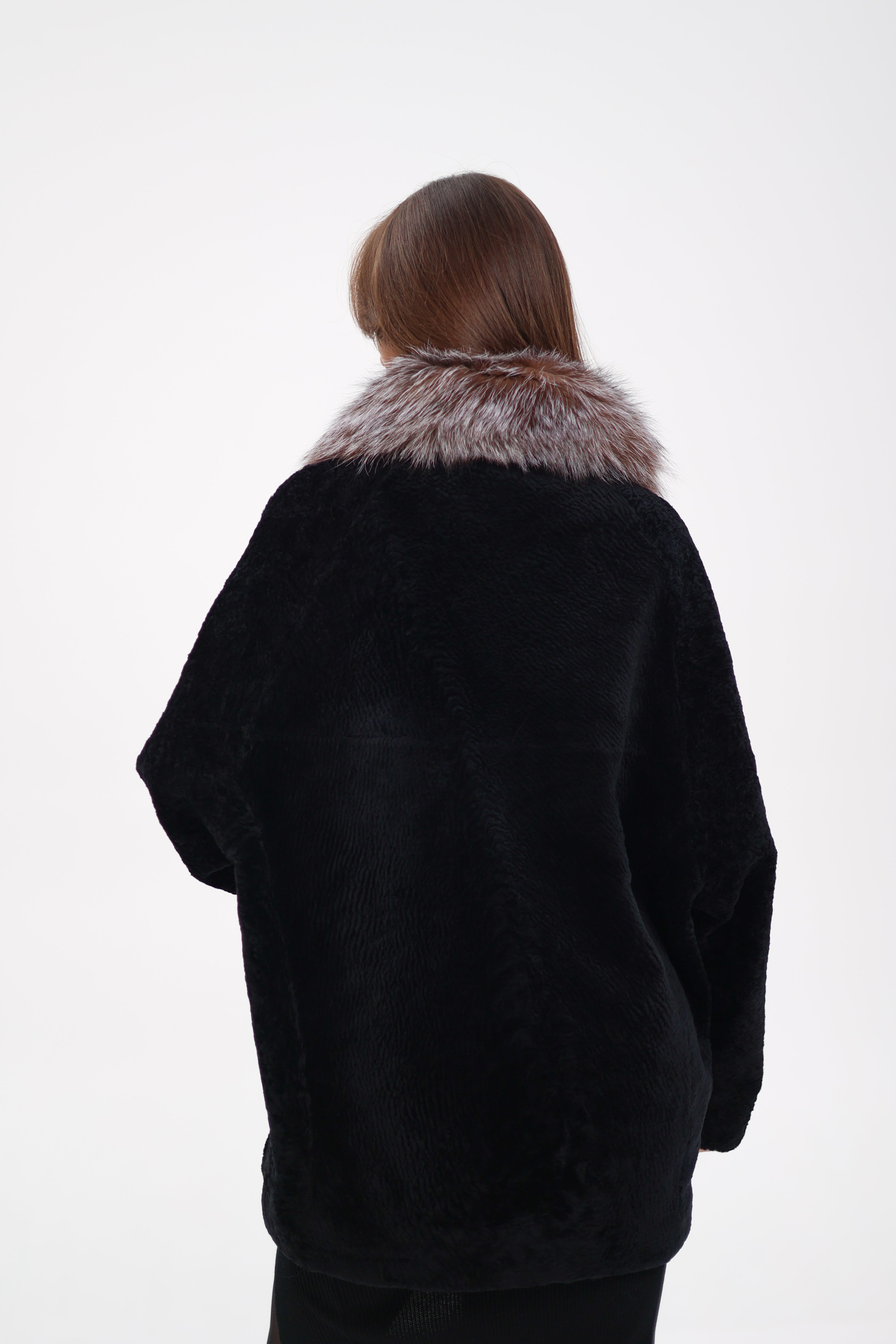 Genuine Shearling Silver Fox Trim Jacket