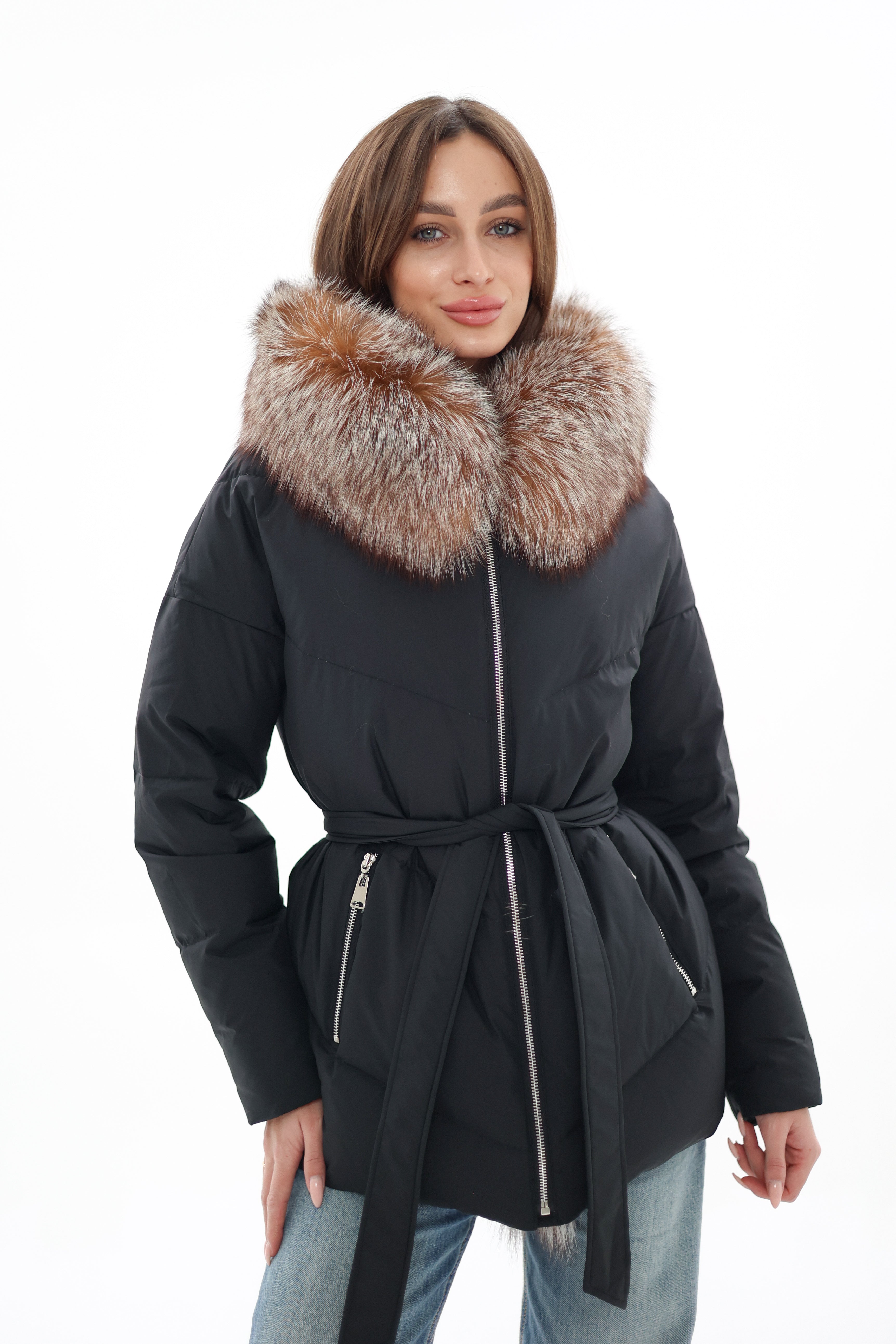 Genuine Silver Fox Fur Down Insulated Parka