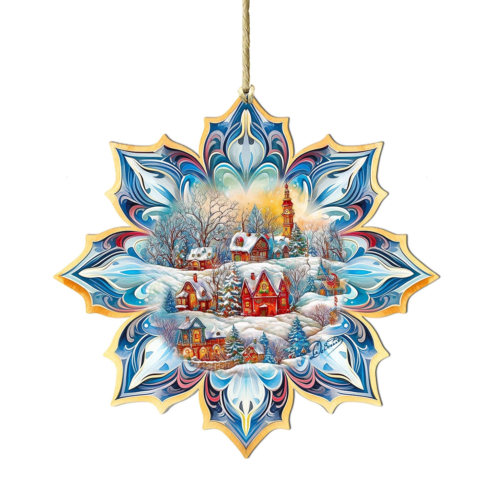 Winter Village Snowflake Wooden Ornaments by G. Debrekht - Christmas Decor - 8688418