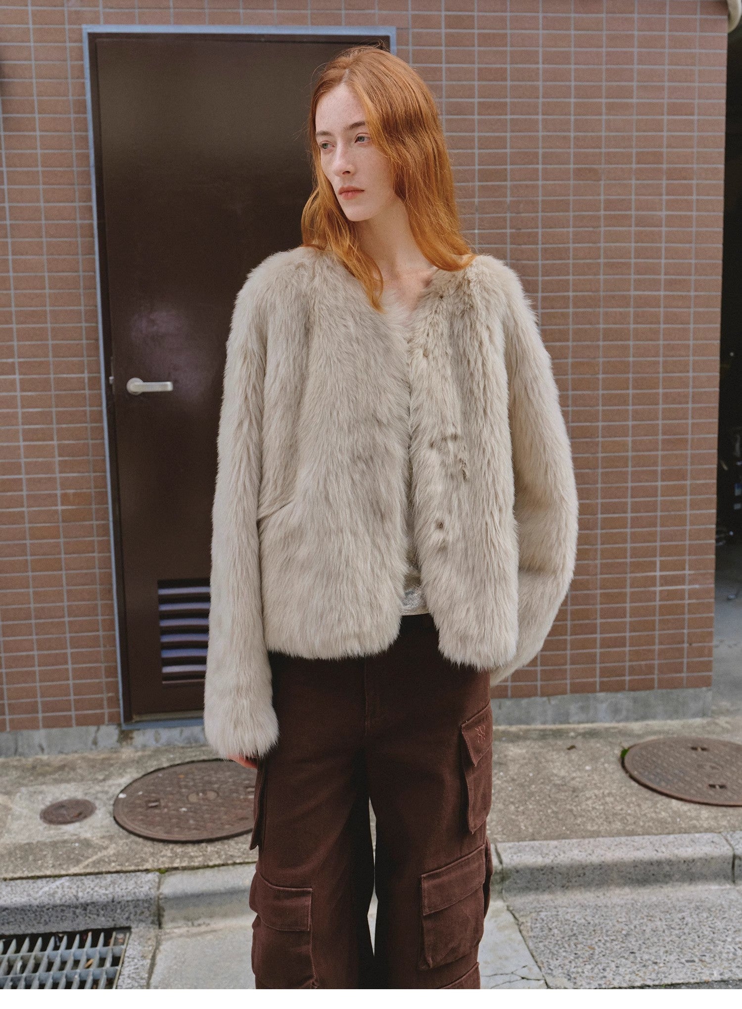 "Darcy Manor" imported Tuscan straight wool sheepskin sweetheart collar short fur coat-1