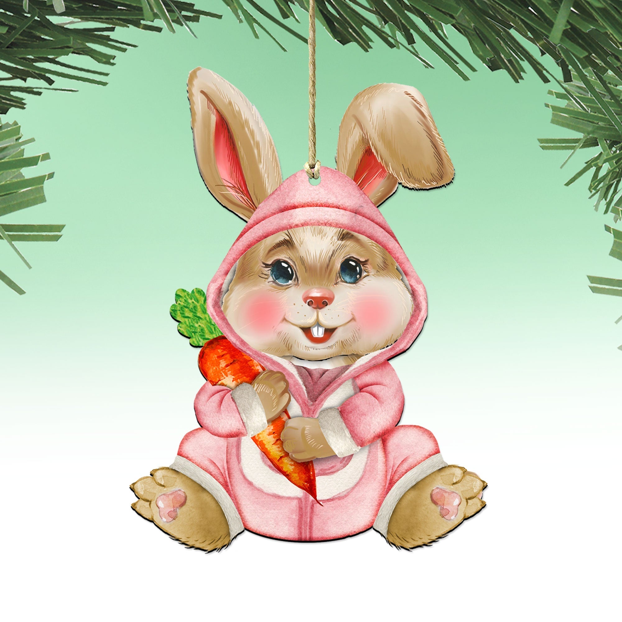 Carrot Baby Pink Bunny Wooden Ornaments by G.DeBrekht - Easter Spring Decor - 815432-3