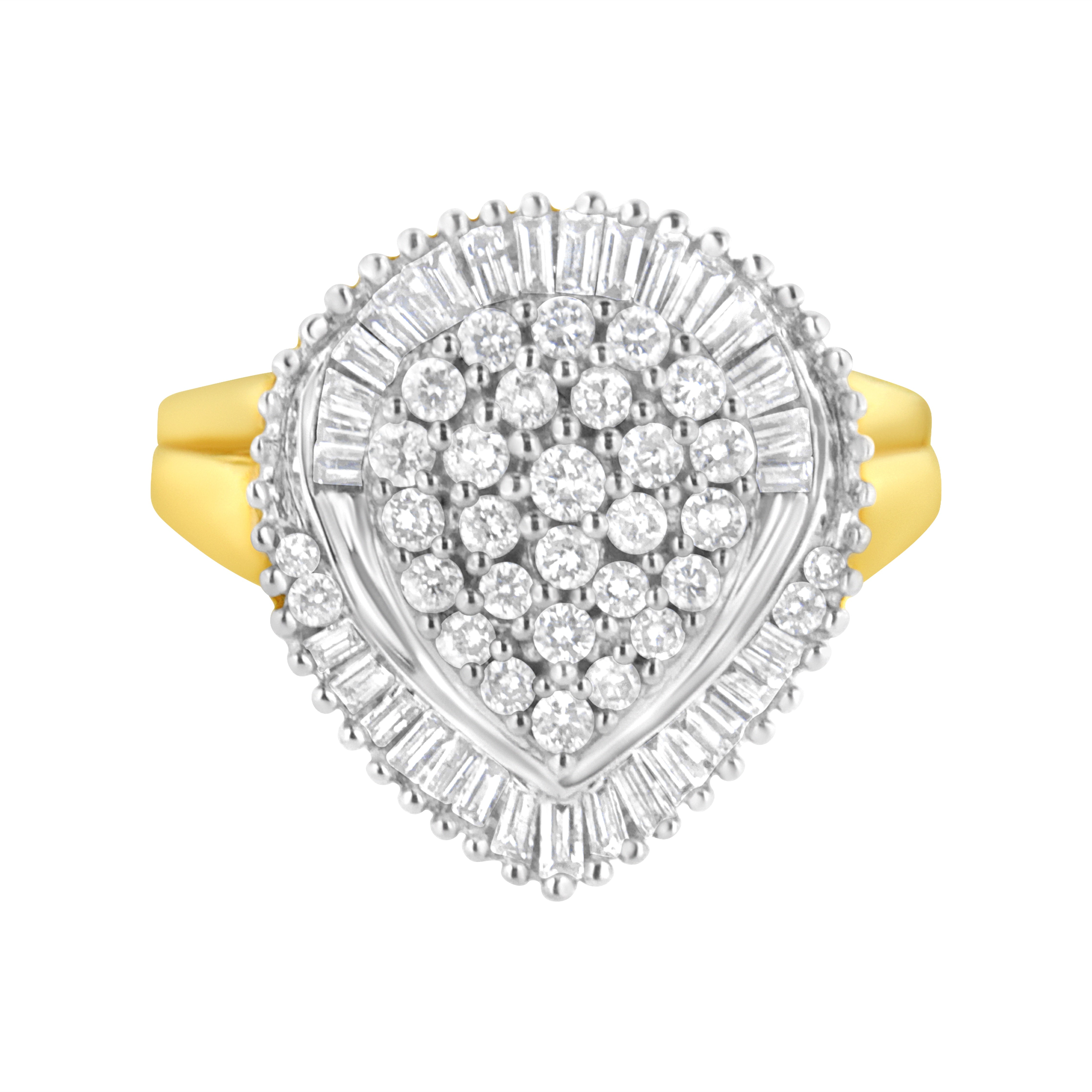 10K Yellow Gold 1.0 Cttw Round And Baguette Cut Diamond Oval Shaped Cluster Ring (I-J Color, I1-I2 Clarity) - Size 9