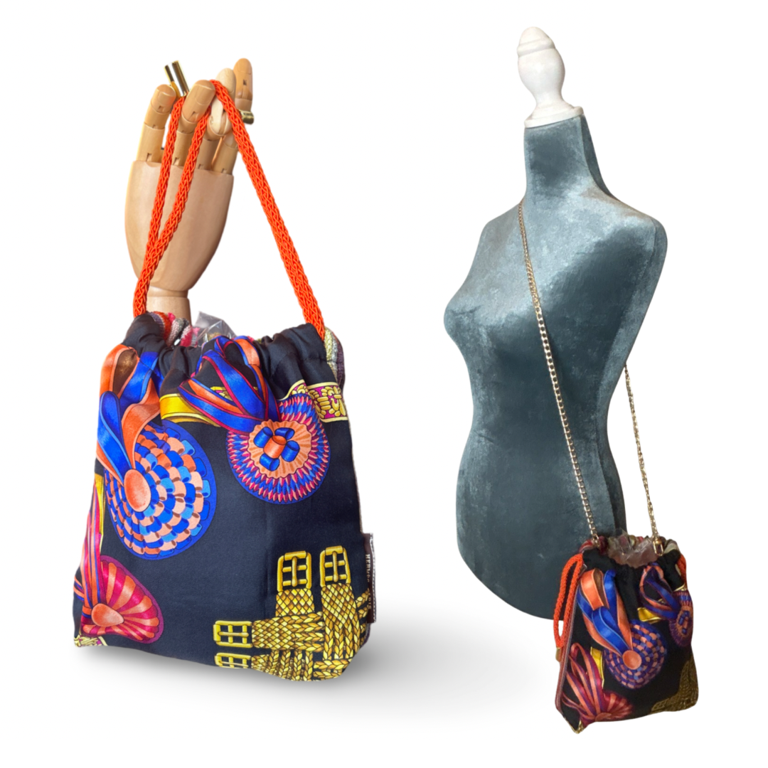 Rubans du Cheval Noir Vintage Scarf Drawstring Crossbody Bag