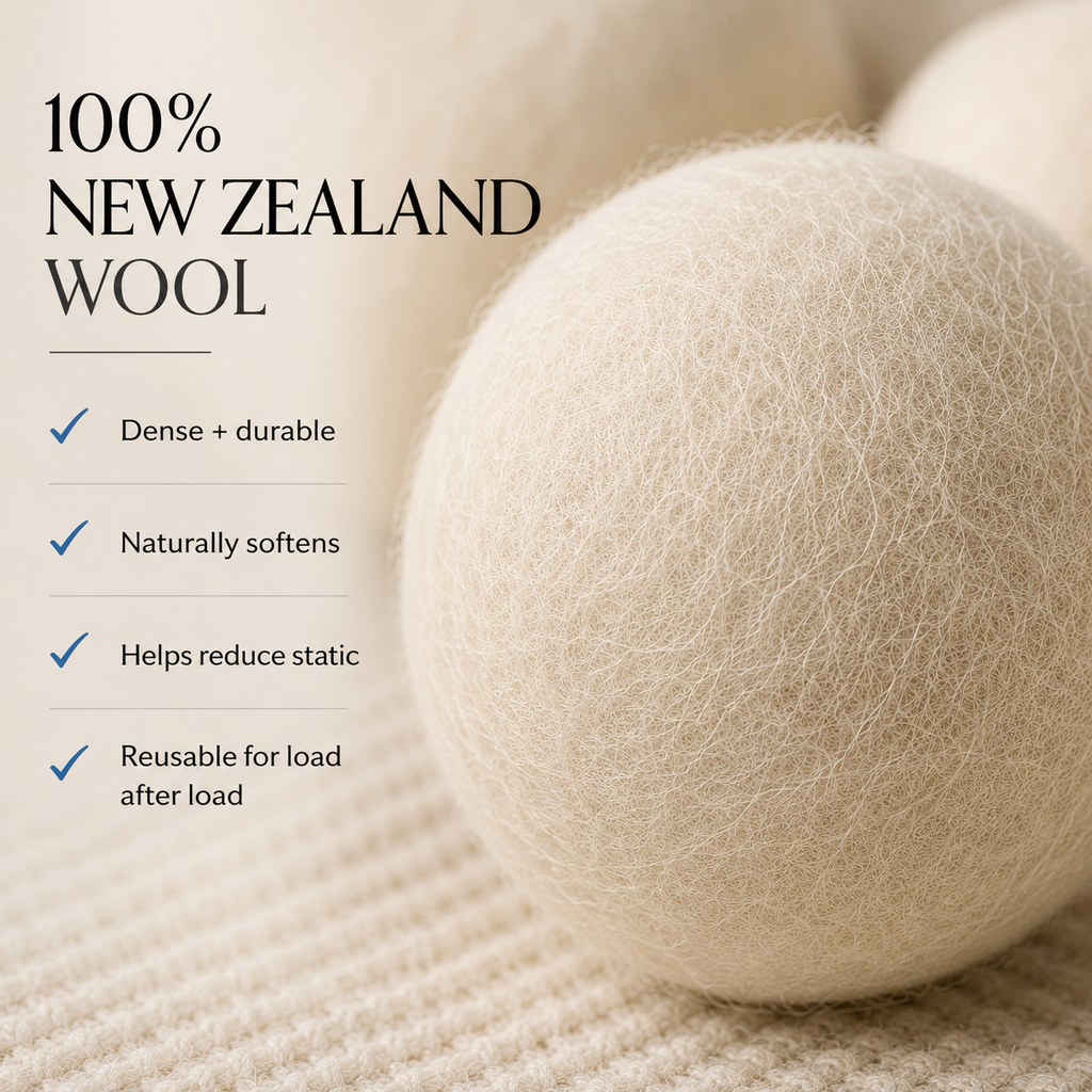 New Zealand Wool Dryer Balls — Reusable, Softens & Cuts Dry Time (Set of 3)