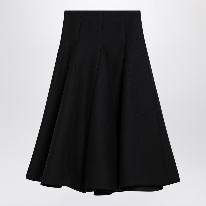 Valentino Black Silk Flounced Midi Skirt Women