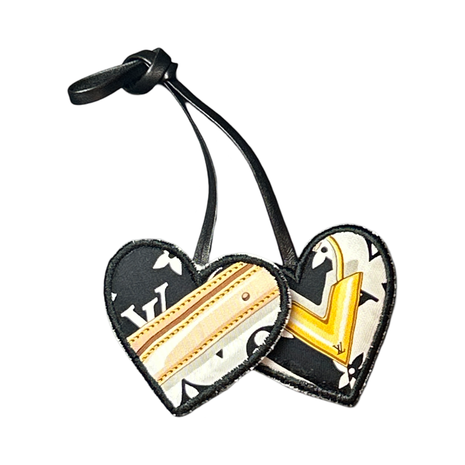 LV Monogram Scarf Double Heart Bag Charm