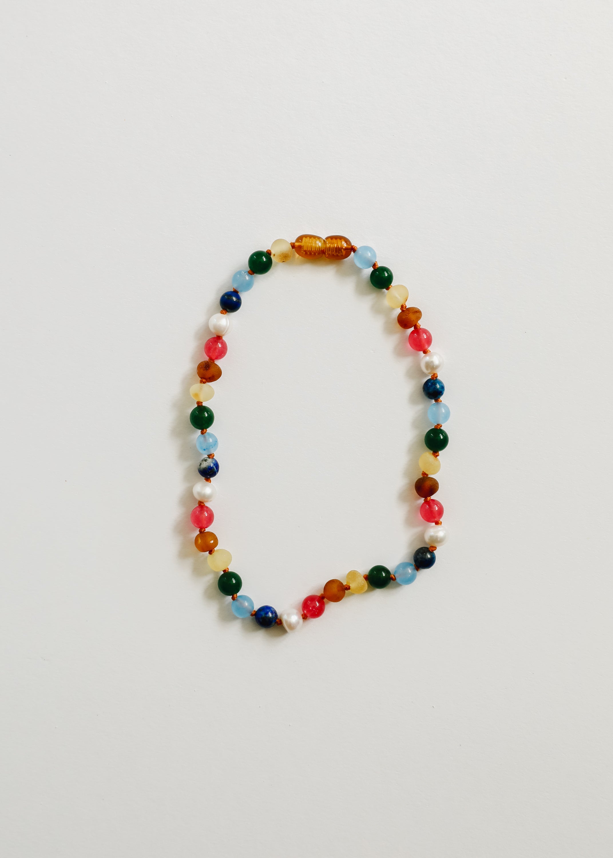 Raw Baltic Amber and Pearl Necklace + Bright Pink Gemstones