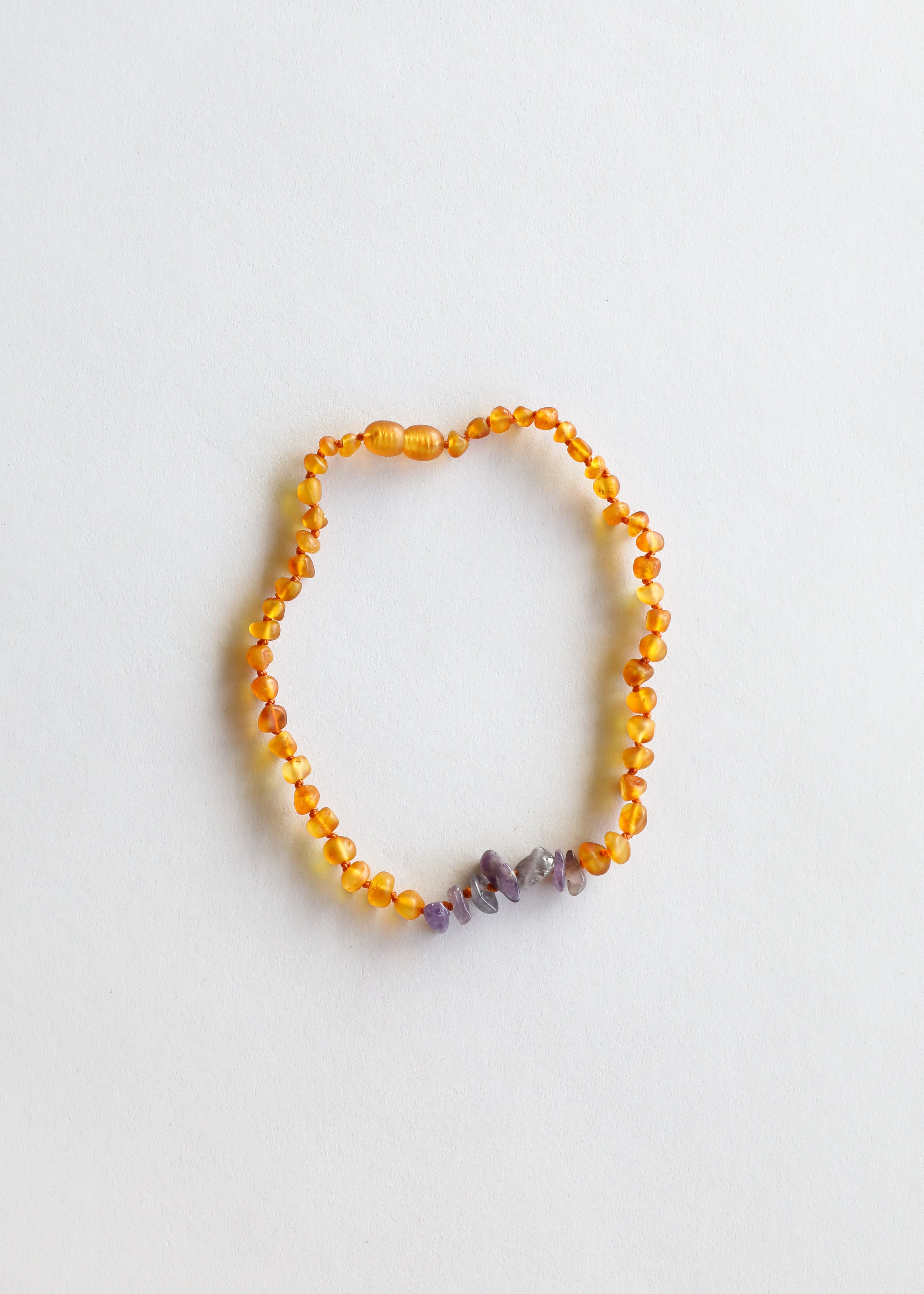 Raw Honey Baltic Amber + Raw Amethyst || Necklace