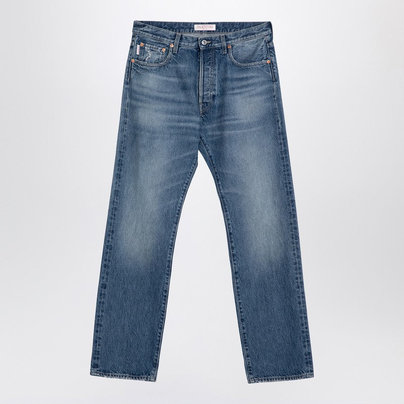 Valentino Blue Washed-Effect Denim Jeans Men