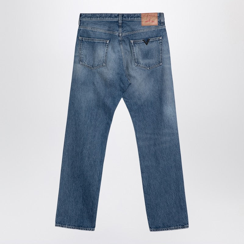 Valentino Blue Washed-Effect Denim Jeans Men