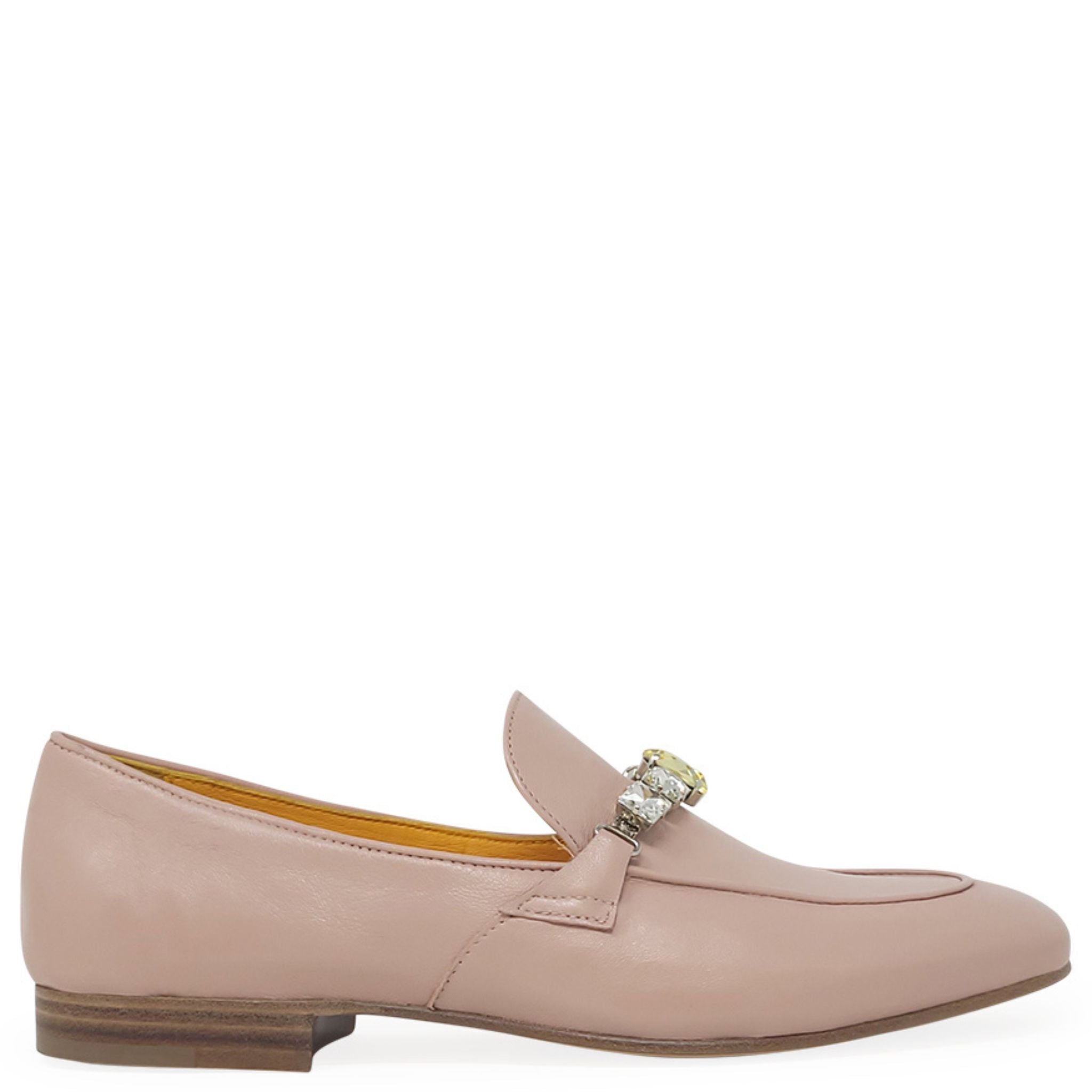 Pink Leather Flat Jeweled Loafer