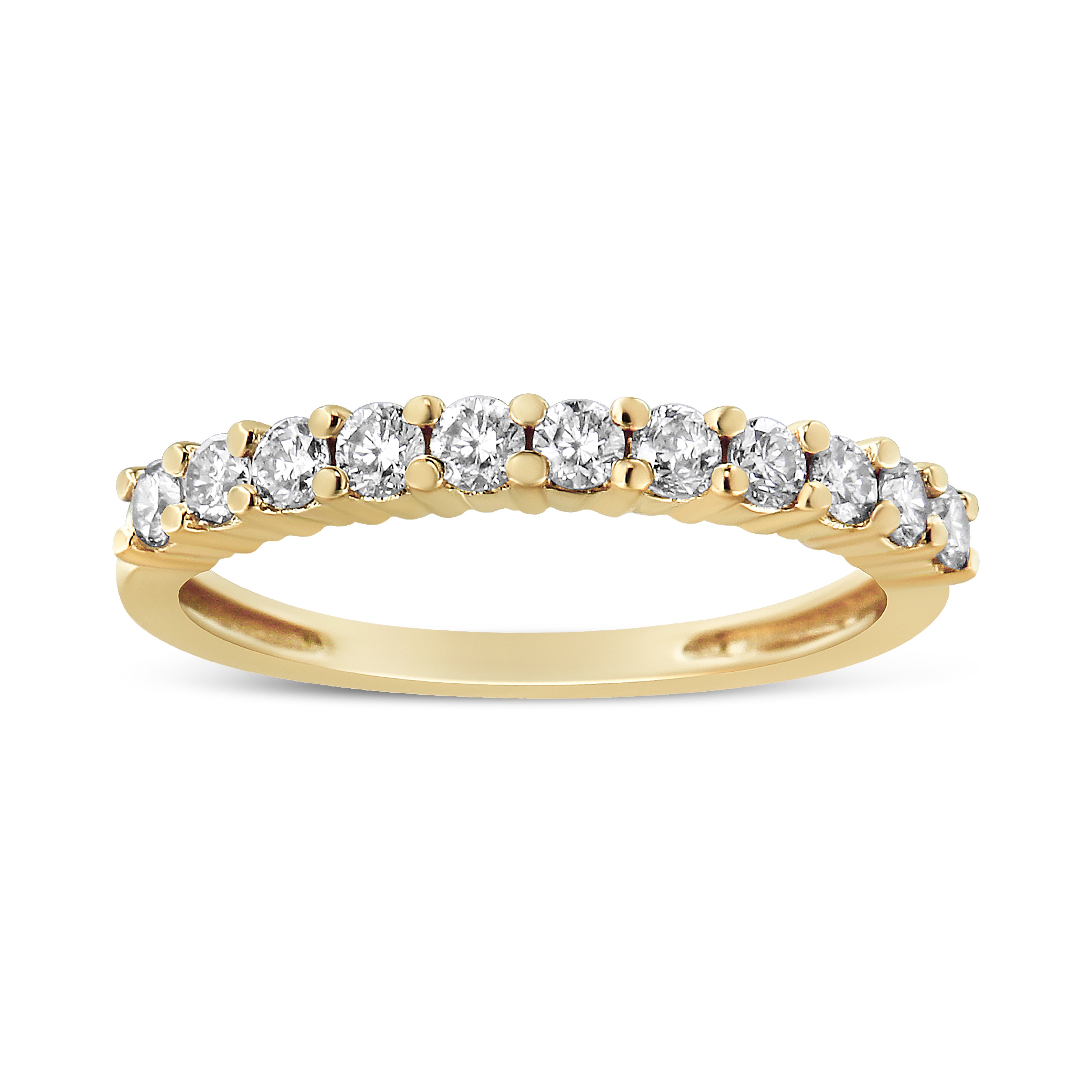 14K Yellow Gold Plated .925 Sterling Silver 1/2 Cttw Shared Prong Set Brilliant Round-Cut Diamond 11 Stone Band Ring (K-L Color, Si2-I1 Clarity) - Size 6
