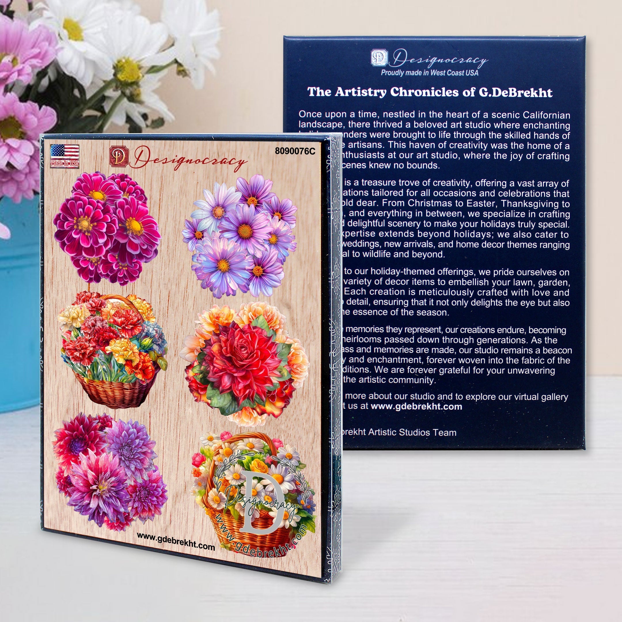 Bouquet of Flowers Decorative Wooden Magnets Set of 6 by G. Debrekht - Love Family Decor - 8090076G-S6