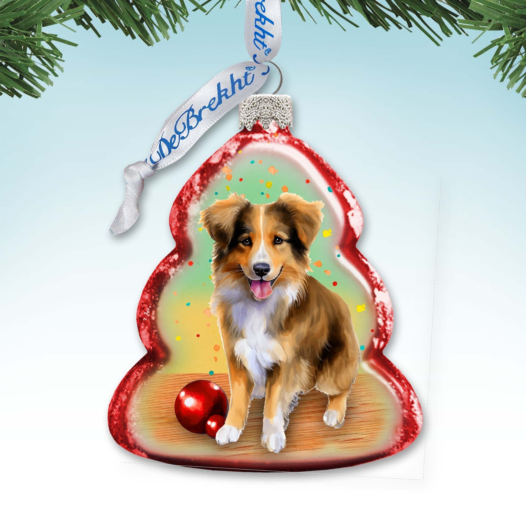 Christmas Ornaments - Playful Dog Keepsake Glass Ornaments by G. Debrekht - Christmas Decor - 777403