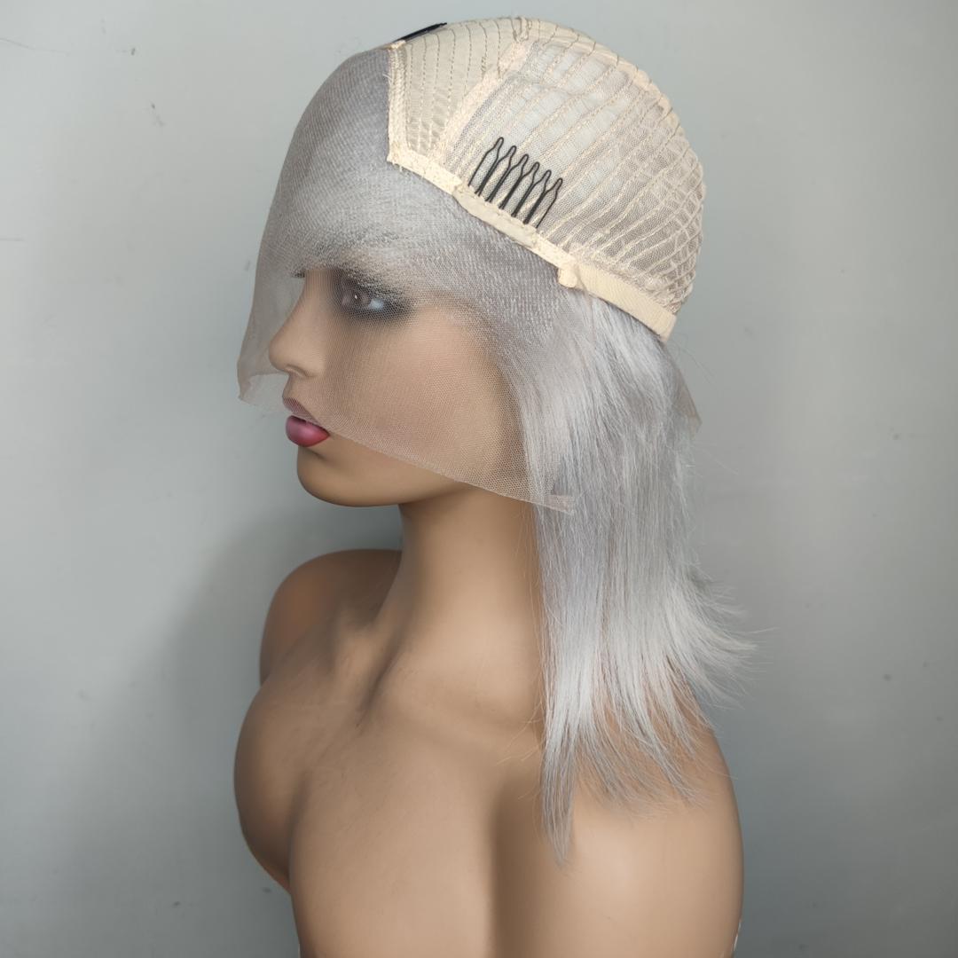 10" White Bob Human Hair Wig 130% Density