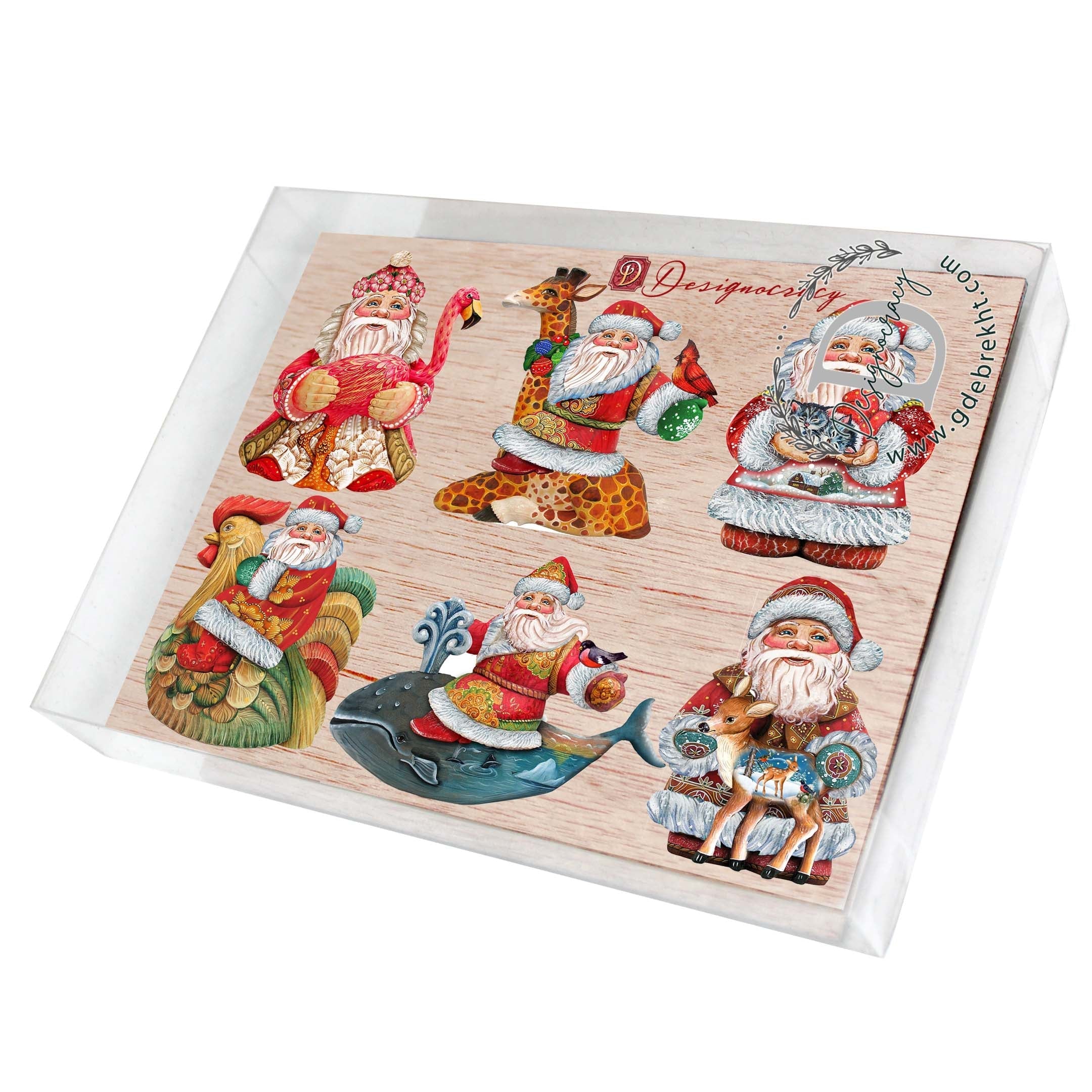 Santa Decorative Wooden Magnets Set of 6 by G. Debrekht - Christmas Santa Snowman Decor - 8090131G-S6