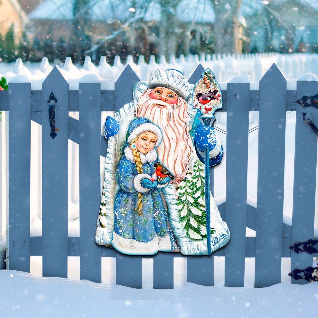 Santa With the Girl Christmas Door Decor by G. DeBrekht - Christmas Santa Snowman Decor - 8111410H