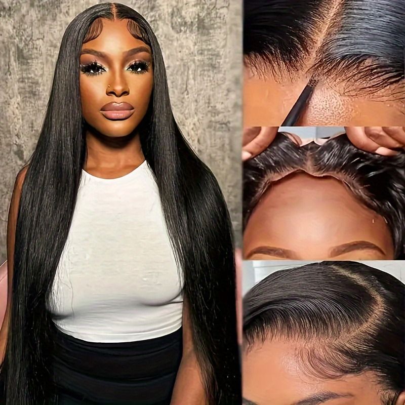 5x5 HD Lace Glueless Closure Wig - Human Hair Straight Pre Plucked Pre Cut No Glue 3 Seconds to Wear - Transparent Lace Front Wigs for Women 180 Density Pre Bleached Knots