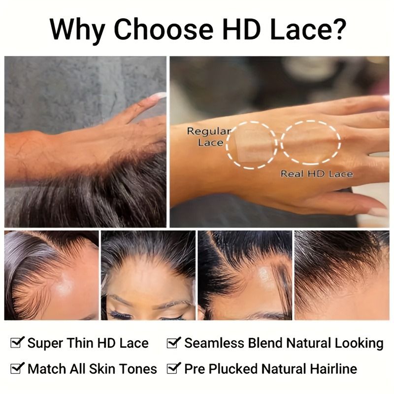 5x5 HD Lace Glueless Closure Wig - Human Hair Straight Pre Plucked Pre Cut No Glue 3 Seconds to Wear - Transparent Lace Front Wigs for Women 180 Density Pre Bleached Knots