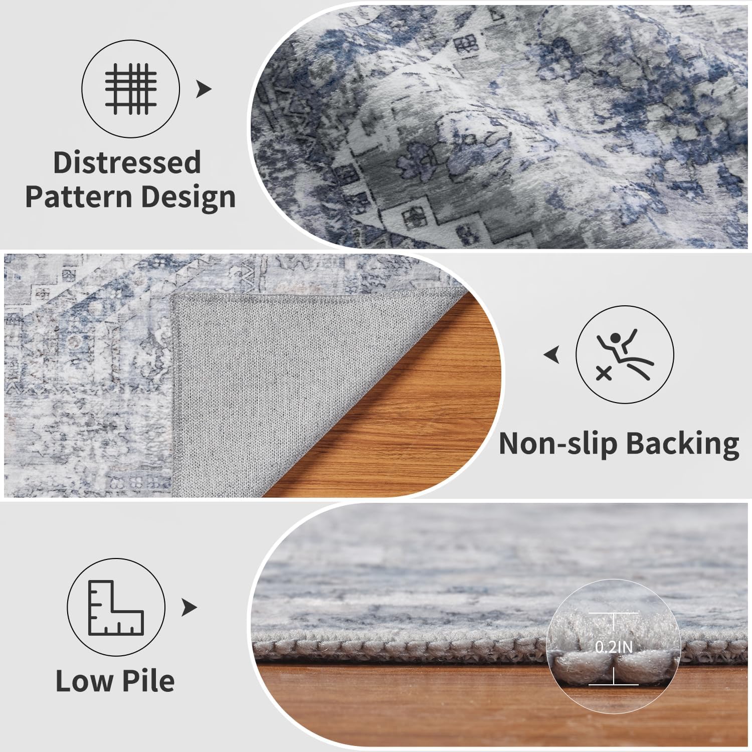 5x7 Area Rugs for Living Room, Machine Washable Non Slip Rug Modern Distressed Moroccan Indoor Area Rug Carpet Ultra Soft Rugs for Bedroom Dining Room Playroom Office, Blue