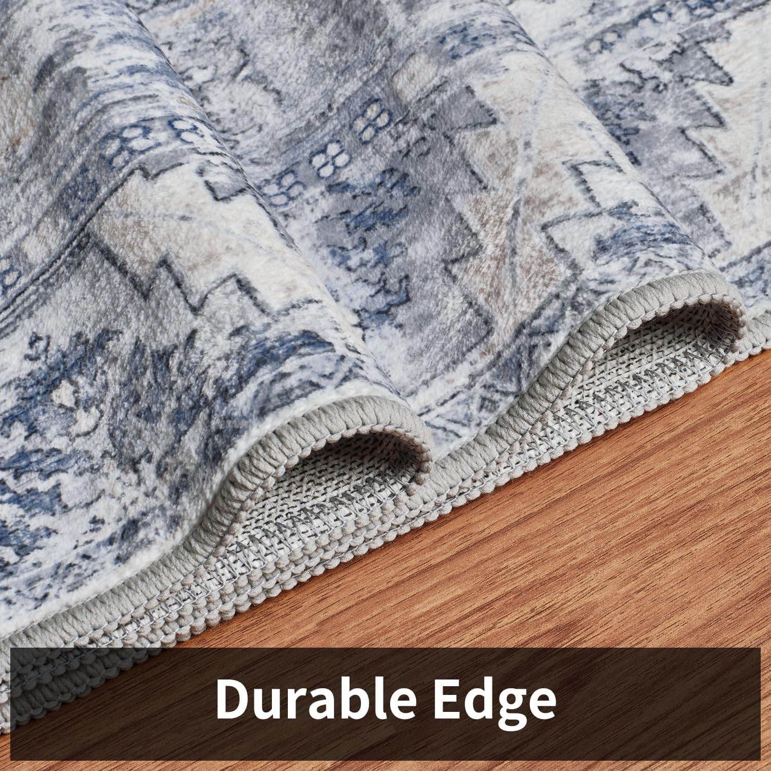 5x7 Area Rugs for Living Room, Machine Washable Non Slip Rug Modern Distressed Moroccan Indoor Area Rug Carpet Ultra Soft Rugs for Bedroom Dining Room Playroom Office, Blue