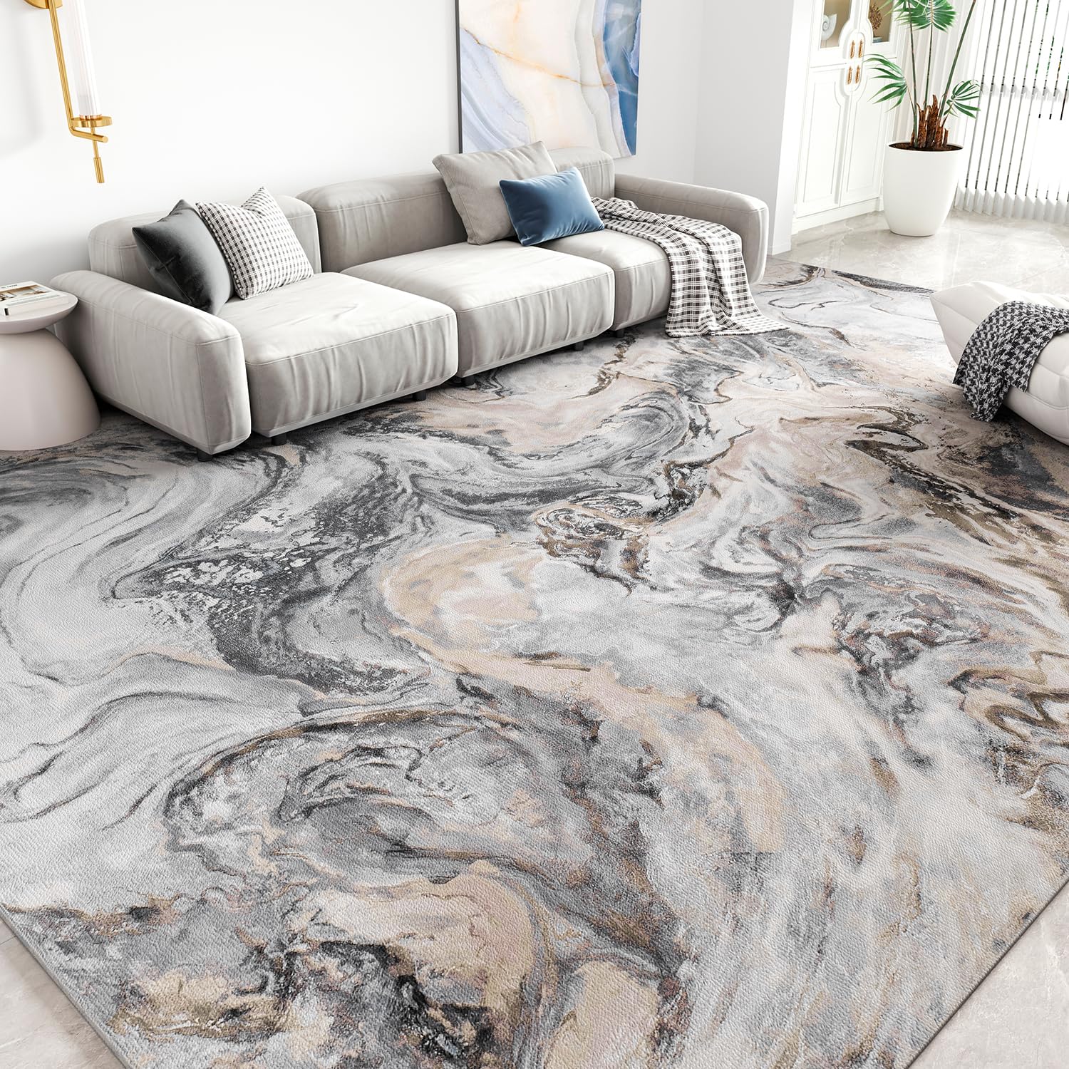 5x7 Area Rugs for Living Room, Modern Abstract Rug for Bedroom, Contemporary Machine Washable Rug, Large Stain Resistant Carpet for Dining Room Playroom Home Office, Pet & Kids Friendly