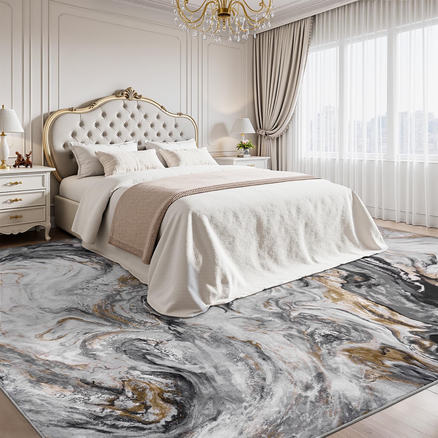 5x7 Area Rugs for Living Room, Modern Abstract Rug for Bedroom, Contemporary Machine Washable Rug, Large Stain Resistant Carpet for Dining Room Playroom Home Office, Pet & Kids Friendly