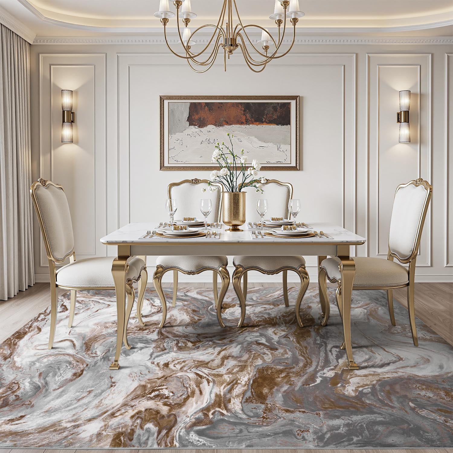 5x7 Area Rugs for Living Room, Modern Abstract Rug for Bedroom, Contemporary Machine Washable Rug, Large Stain Resistant Carpet for Dining Room Playroom Home Office, Pet & Kids Friendly