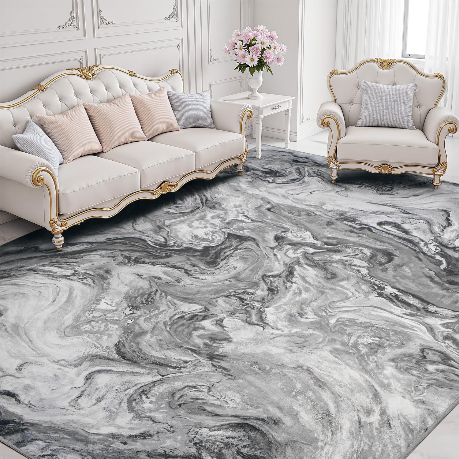 5x7 Area Rugs for Living Room, Modern Abstract Rug for Bedroom, Contemporary Machine Washable Rug, Large Stain Resistant Carpet for Dining Room Playroom Home Office, Pet & Kids Friendly